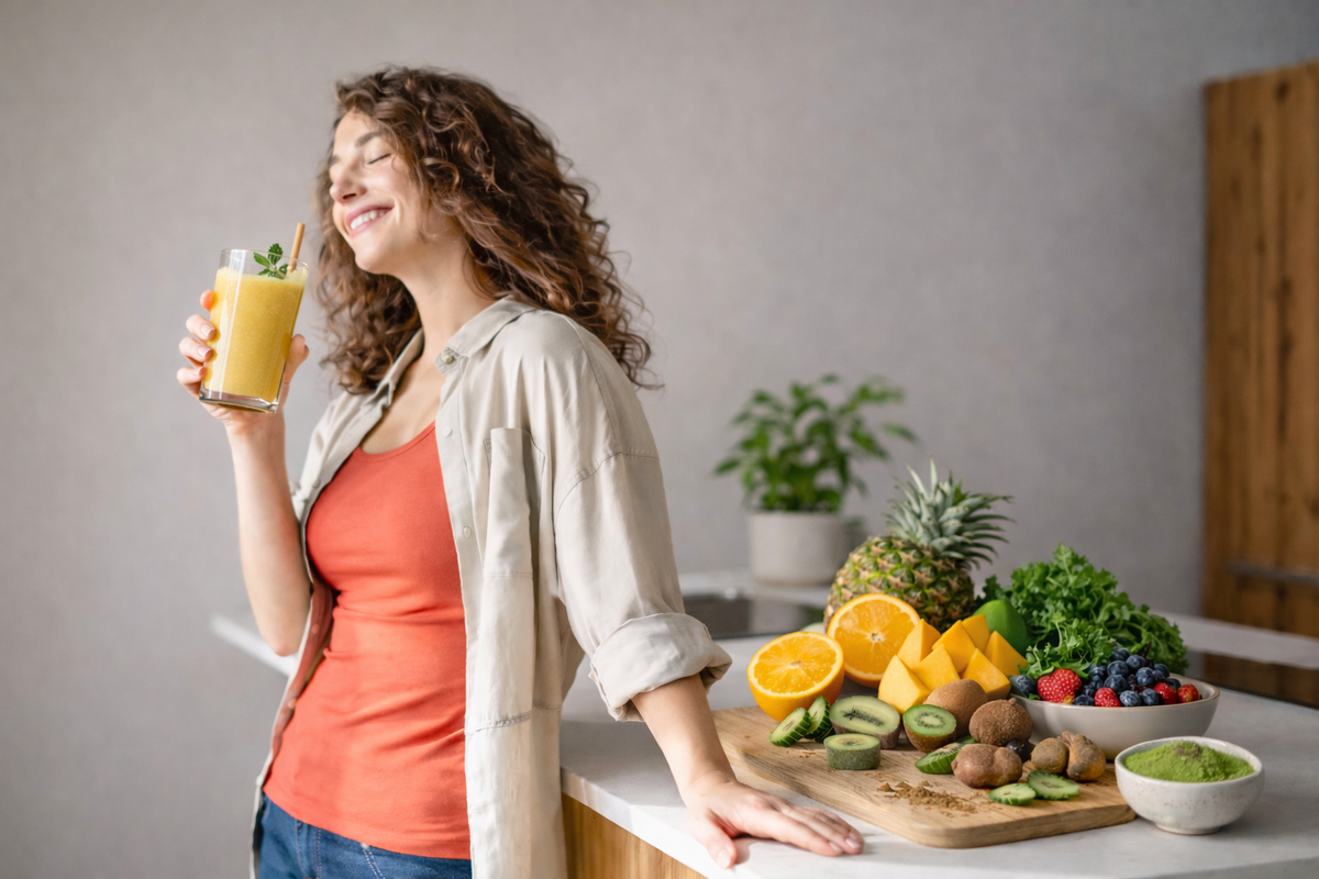 Chica bebiendo smoothie